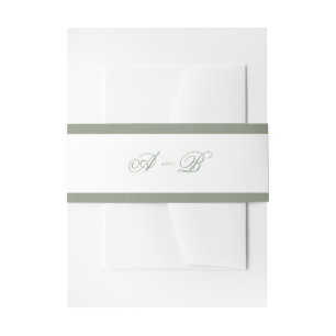 Formal Classic Sage Green Monogram Border Wedding Invitation Belly Band