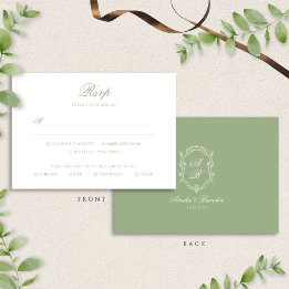 Formal Classic Sage Green Monogram Crest Wedding RSVP Card
