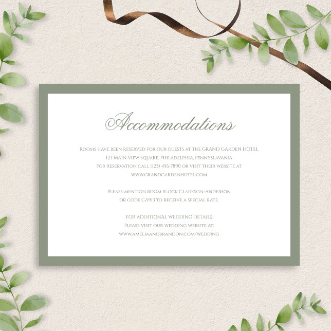 Formal Classic Sage Green Wedding Accommodation Enclosure Card (Creator Uploaded)