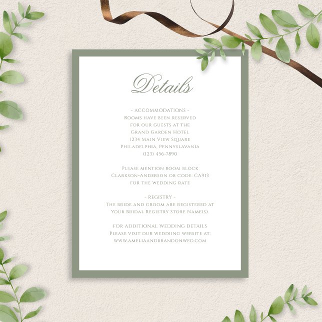 Formal Classic Sage Green Wedding Details Enclosure Card (Creator Uploaded)