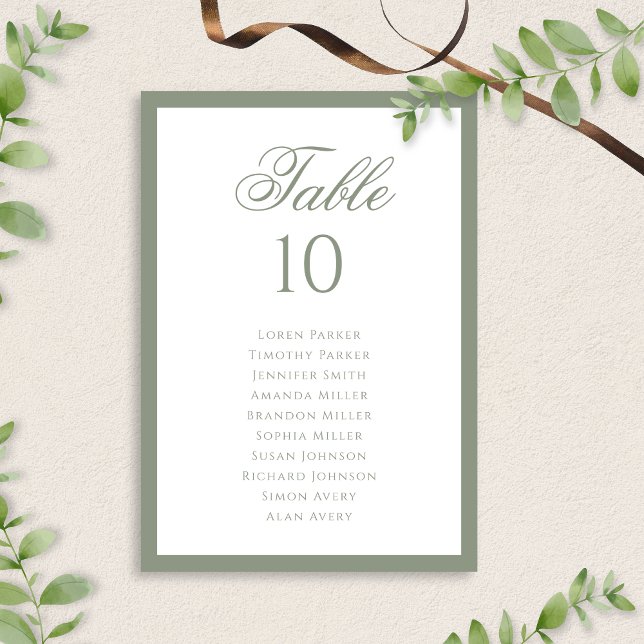Formal Classic Sage Green Wedding Seating Chart Table Number (Creator Uploaded)
