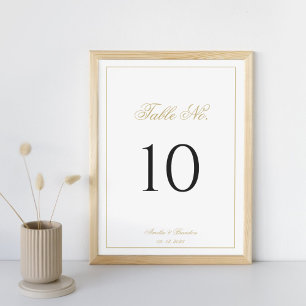 Formal Classic Script Black and Gold Wedding Table Number