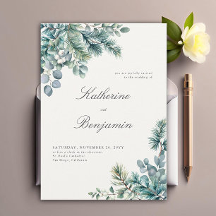 Formal Classic Winter Botanicals Elegant Wedding Invitation