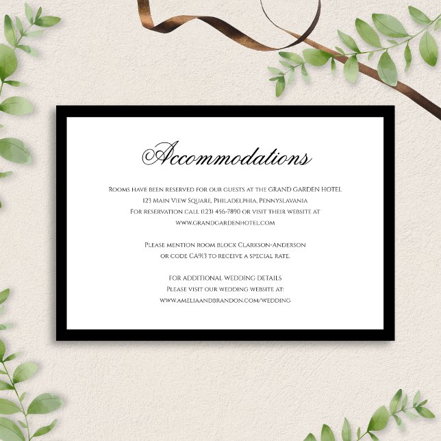 Formal Classy Black & White Wedding Accommodations Enclosure Card (Creator Uploaded)