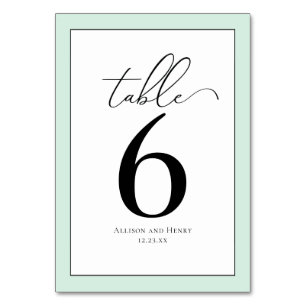 Formal Classy Mint Green Wedding Reception Table Number