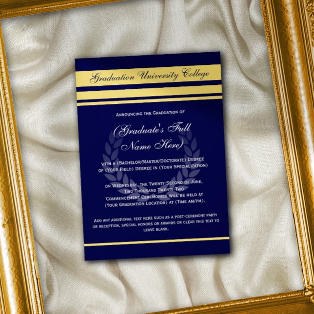 Formal College Graduation Announcements  Blue Gold (Formal college graduation announcement)