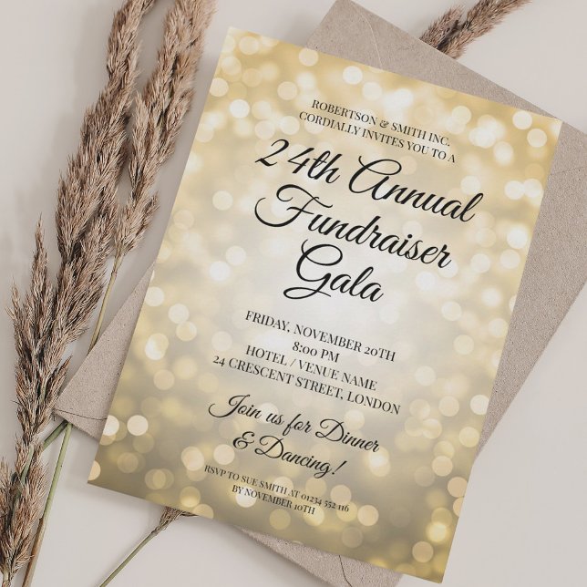 Formal Corporate Fundraiser Party Gold Lights Invitation (Formal Corporate Fundraiser Party Gold Lights Invitation)