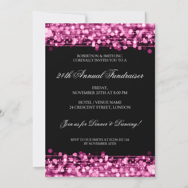 Formal Corporate Fundraiser Party Sparkles Pink Invitation (Front)