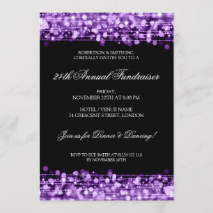 Formal Corporate Fundraiser Party Sparkles Purple Invitation
