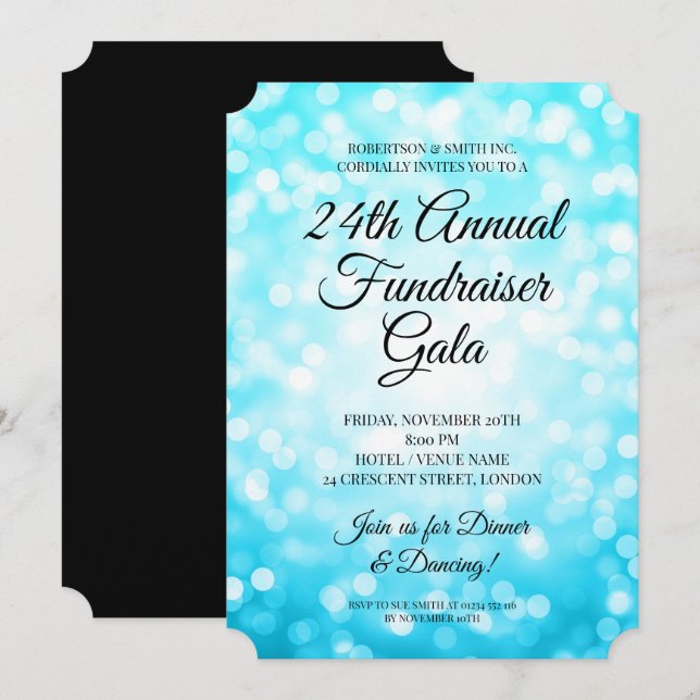 Formal Corporate Fundraiser Party Teal Lights Invitation (Front/Back)