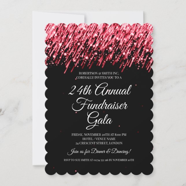Formal Corporate Fundraiser Ruby Red Falling Stars Invitation (Front)