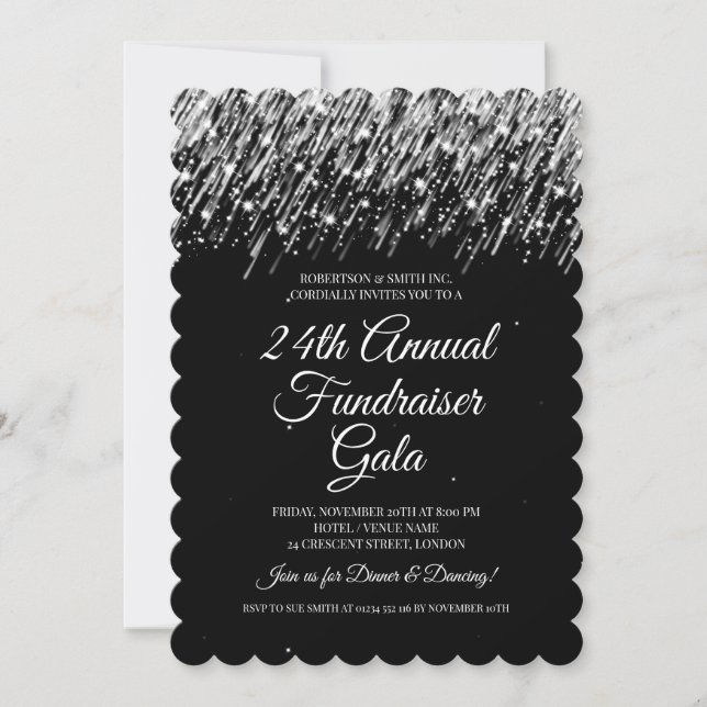 Formal Corporate Fundraiser Silver Falling Stars Invitation (Front)
