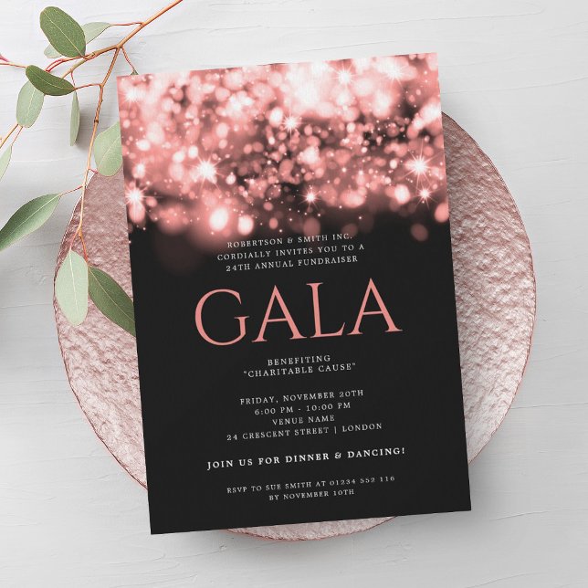 Formal Corporate Gala Ball Rose Gold Sparkle Light Invitation (Formal Corporate Gala Ball Rose Gold Sparkle Light Invitation)