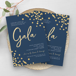 Formal Corporate Gala Gold Glitter Confetti Navy  Invitation