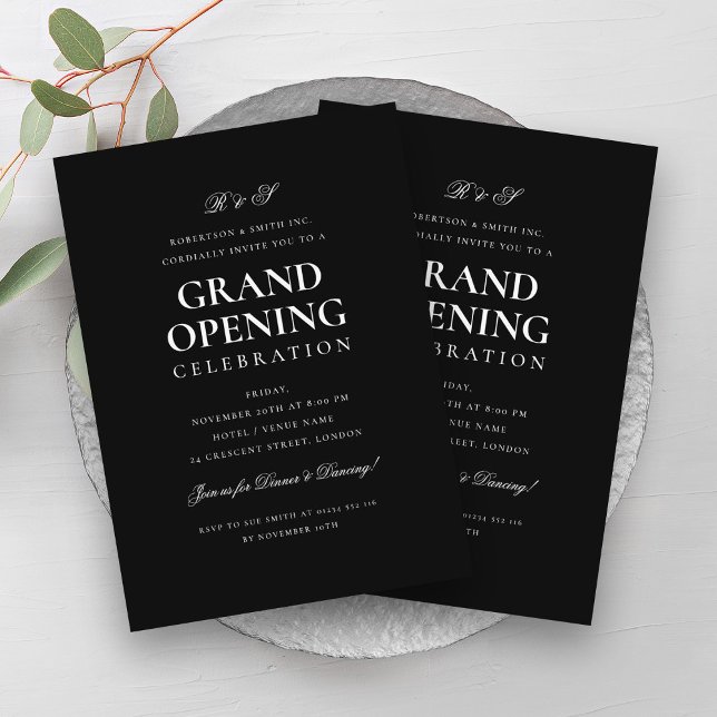 Formal Corporate Grand Opening Monogram Black Invitation (Formal Corporate Grand Opening Monogram Black Invitation)