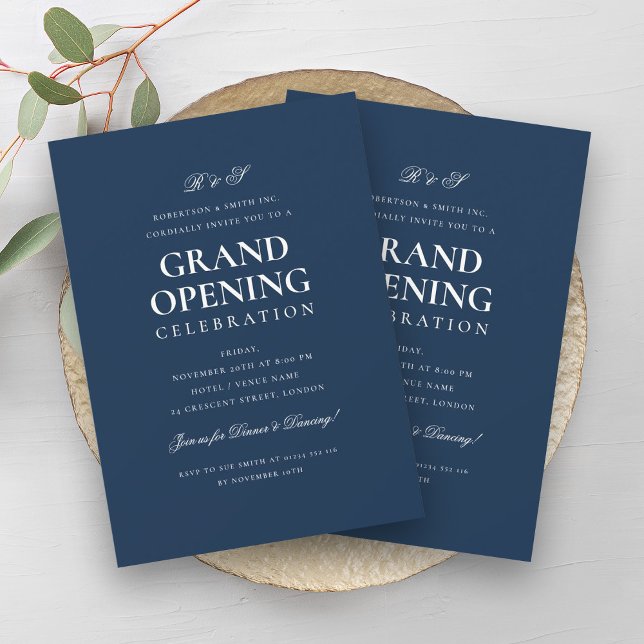 Formal Corporate Grand Opening Monogram Navy  Invitation (Formal Corporate Grand Opening Monogram Navy Invitation)