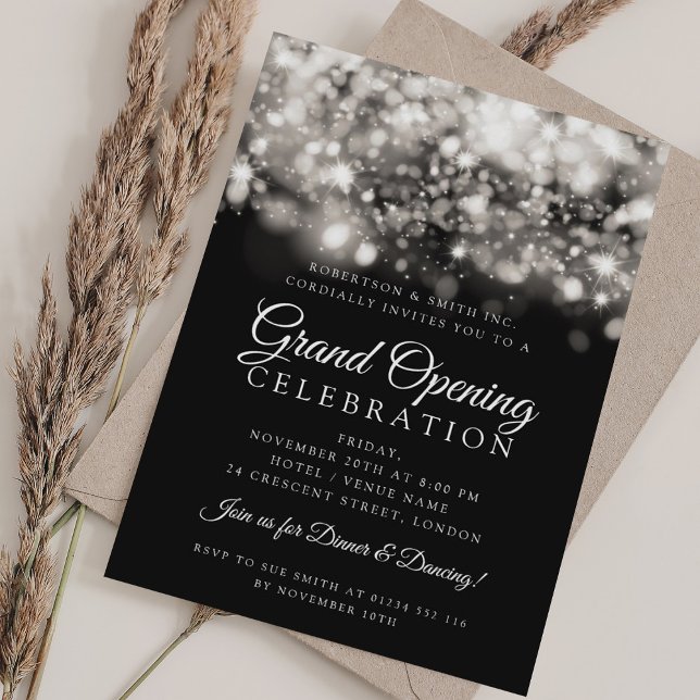 Formal Corporate Grand Opening Silver Lights  Invitation (Formal Corporate Grand Opening Silver Lights Invitation)