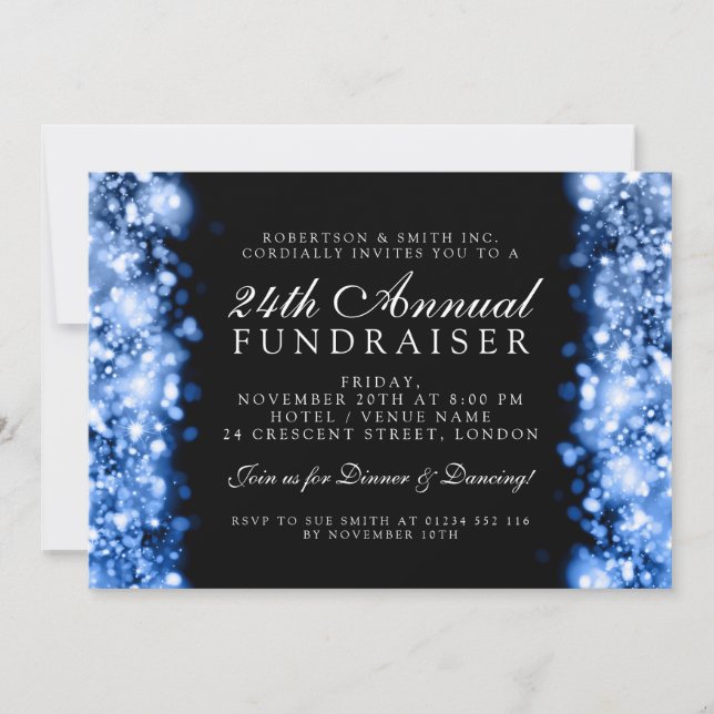 Formal Corporate Party Fundraiser Gala Blue Invitation (Front)