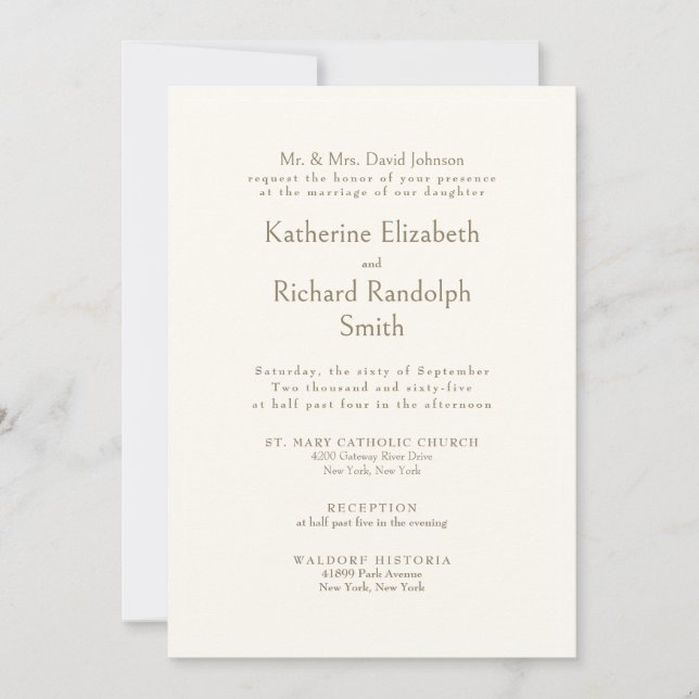 Formal Cream Wedding Bride Parents II Invitation (Front)