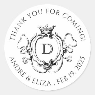 Formal Crest Black and White  Classic Round Sticker