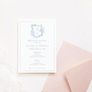 Formal Crest Dusty Blue Rehearsal Dinner Invitation