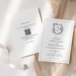 Formal Crest QR Code All In One Wedding Invitation