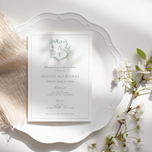 Formal Crest Sage Green Rehearsal Dinner Invitation