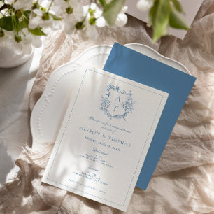 Formal Crest Vibrant Blue Rehearsal Dinner Invitation