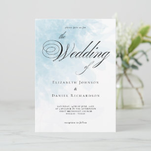 Formal Cyan Blue Watercolor Wedding Invitation