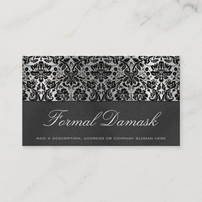 Formal Damask Horizontal - Black Business Card (Front)