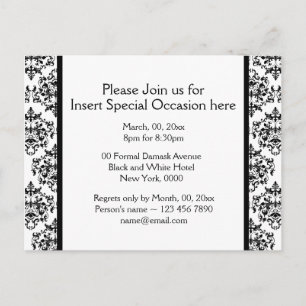 Formal damask party black red white invitation postcard