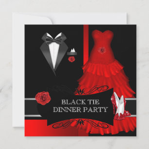 Formal Dinner Party Black Tie Red Shoe Invitation