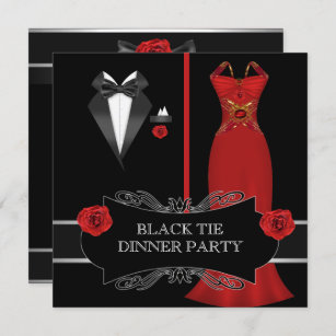 Formal Dinner Party White Black Tie Red 2B Invitation