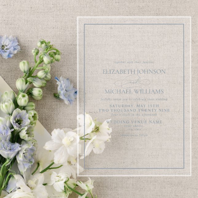 Formal Dusty Blue Classic Script Wedding Acrylic Invitations (Creator Uploaded)