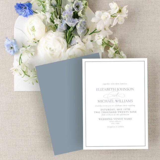 Formal Dusty Blue Classic Script Wedding Invitation (Creator Uploaded)