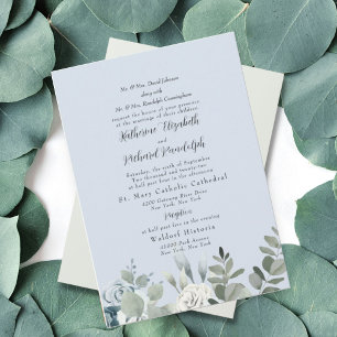 Formal Dusty Blue Floral Both Parents Wedding  Invitation