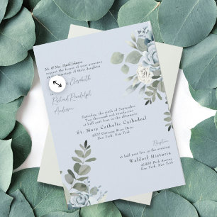 Formal Dusty Blue Floral Bride Parents II Wedding  Invitation