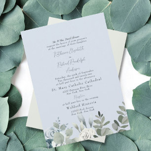 Formal Dusty Blue Floral Bride Parents Wedding Invitation