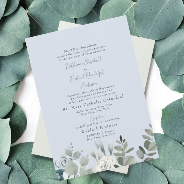 Formal Dusty Blue Floral Bride Parents Wedding Invitation (Creator Uploaded)