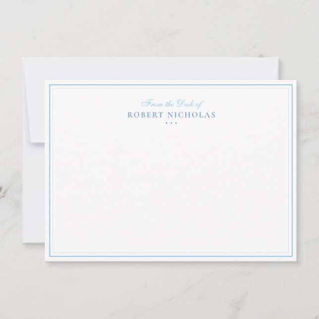 Formal Dusty blue  Script Two Border Stationery Card (Front)