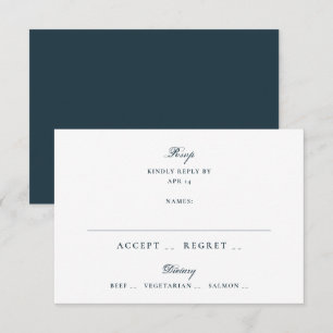 Formal Dusty Navy Blue Wedding RSVP Card