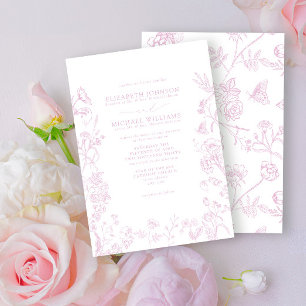 Formal Dusty Rose Chinoiserie Floral Wedding Invitation