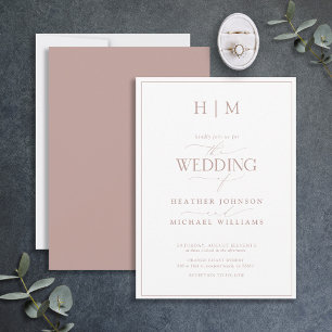 Formal Dusty Rose Monogram Calligraphy Wedding Invitation