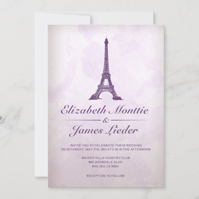 Formal Eiffel Tower Wedding Invitations (Front)