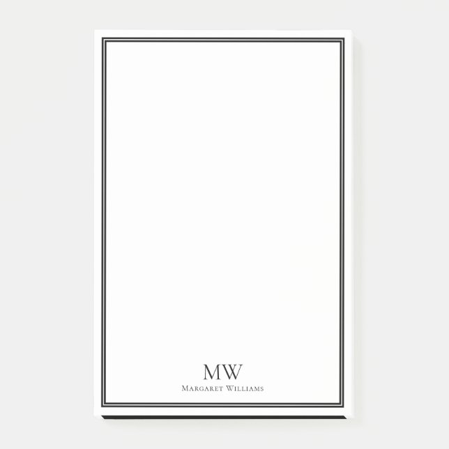Formal Elegant Black White Border Name Address Post-it Notes (Front)