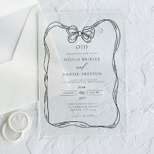 Formal Elegant Black & White Bow Monogram Acrylic Invitations