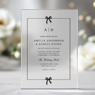 Formal Elegant Black & White Bow Monogram Acrylic Invitations