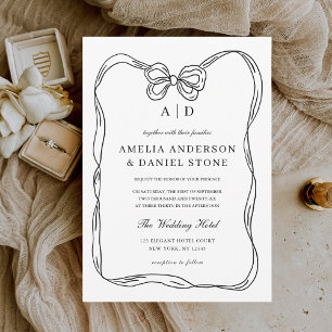 Formal Elegant Black & White Bow Monogram Invitation