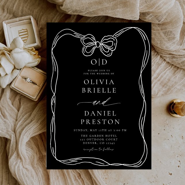 Formal Elegant Black & White Bow Monogram Invitation (Creator Uploaded)