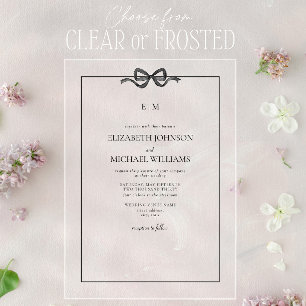Formal Elegant Black & White Bow Monogram Wedding Acrylic Invitations
